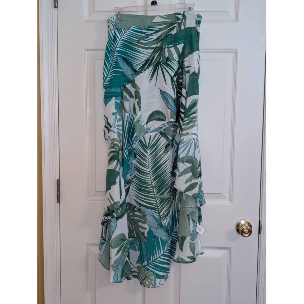 CUPSHE Tropical Leaf Hi Low Skirt Sarong Cover Green White Size L Beach Resort